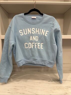 Pink Lily small Sunshine and Coffee Light Blue cropGraphic Sweatshirt. Like new
